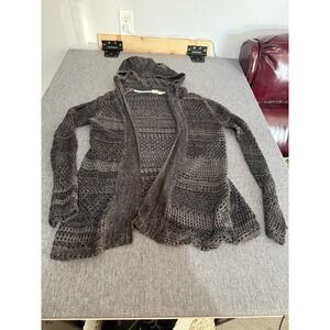 Roxy Womens Charcoal Grey Pointelle Knit Open Front Hooded Cardigan Sweater Sz S